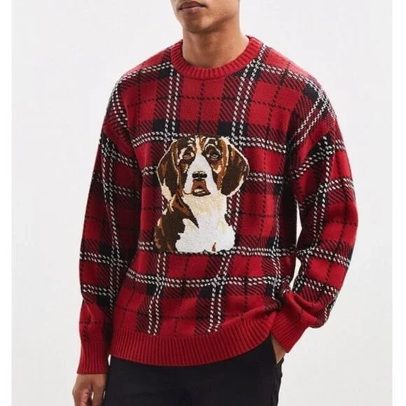 Urban Outfitters Red Plaid Crewneck Sweater - Picture 1 of 8